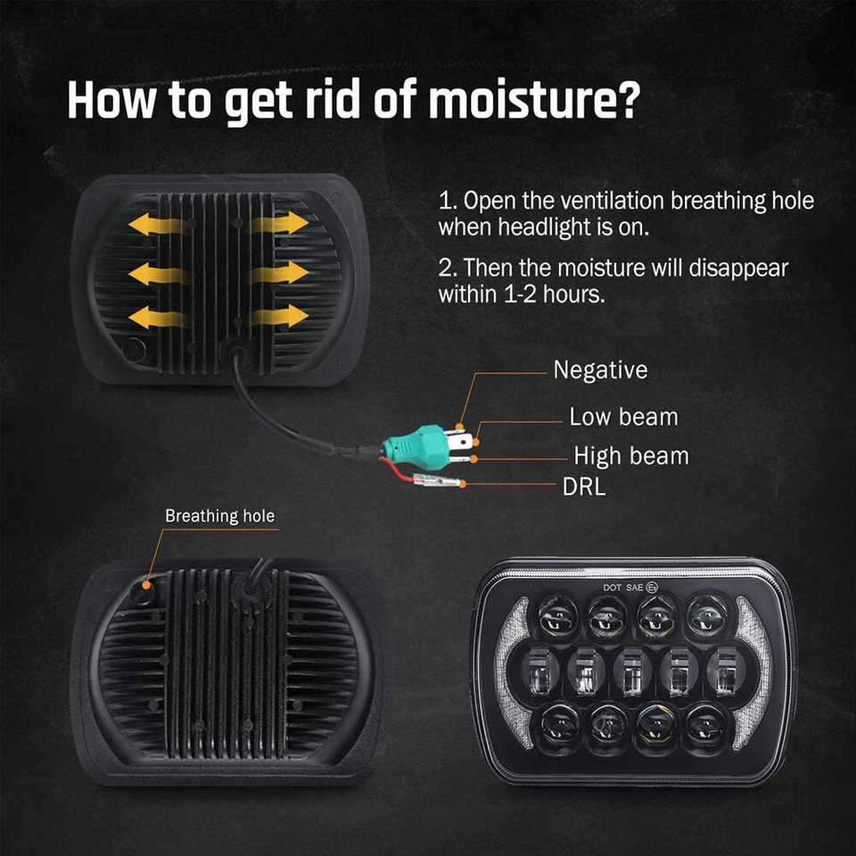 2pcs 5X7" 7X6 LED Headlight Hi-Lo Fit Chevy El Camino 1978-1981 Malibu LUV Truck - Image 3 of 4