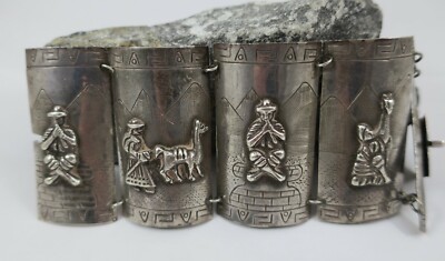 Vintage Armband 925 Silber Peru Indios Lama -  silver bracelet