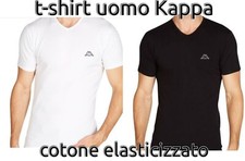 4 T-SHIRT MAGLIA A PUNTA UOMO KAPPA BIANCO NERO COTONE BIELASTICO scollo a V