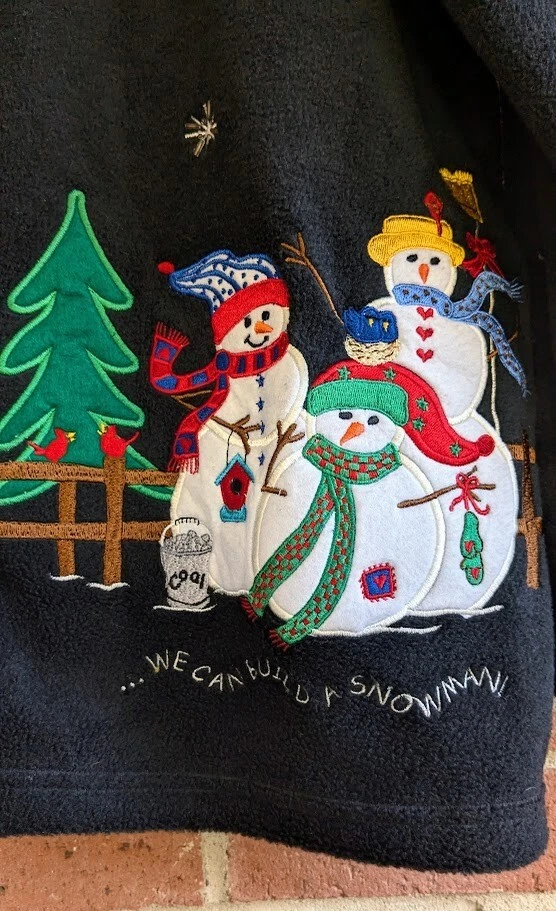 Quacker Factory Womens Christmas Jacket Womens Fleece Top L Embroidered Snowman - Image 4 of 4