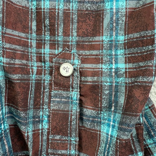 Rock 47 By Wrangler Shirt Mens XXLT 2XLT Plaid Pearl Snap Embroidered Western - Picture 7 of 12