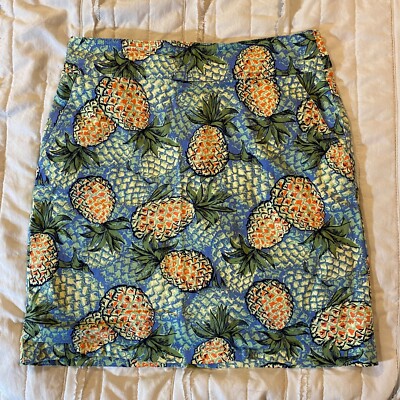 Talbots Petites Skirt Womens 2P Blue Green Pineapple Print