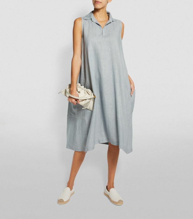 NWT Eskandar Size (2) BLUEPEA Linen 46" Long Collar V-neck Dress w/Side  Pockets | eBay