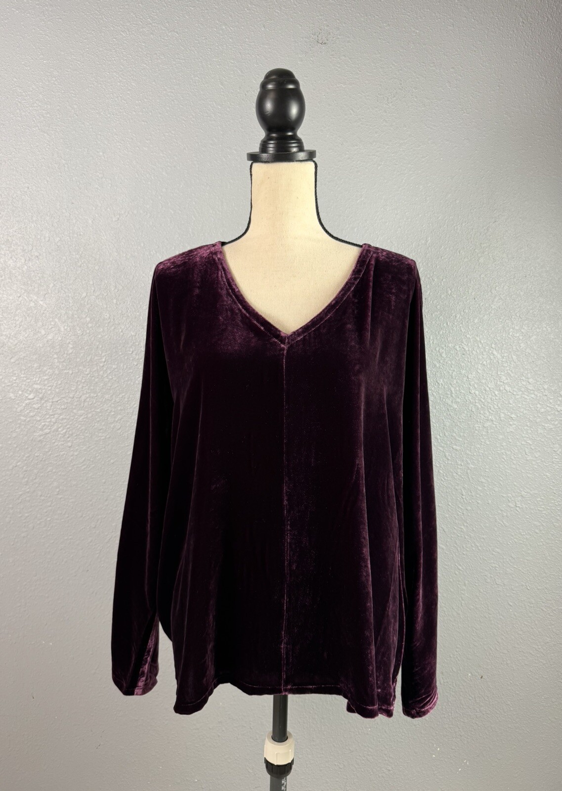 Eileen Fisher Sweet Plum Dolman Sleeve Silk Velvet V Neck Top Size M NWT $278