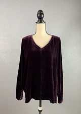 Eileen Fisher Sweet Plum Dolman Sleeve Silk Velvet V Neck Top Size M NWT $278