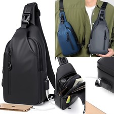 Men's Shoulder Bag Sling Chest Pack With USB Charging Port Crossbody Handbag USA