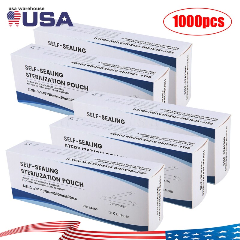 1000 Self-Sealing Sterilization Pouch, 3.5" x 10", Paper/Blue Film (5 Boxes)