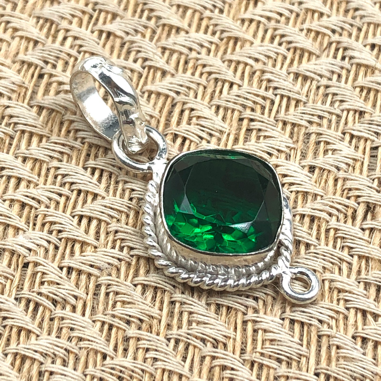 Emerald Green Gemstone Pendant in 925 Sterling Silver Indian Jewelry