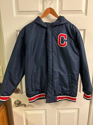 ✰ Cleveland INDIANS (Guardians) Reversible HOODED Nylon COAT ✰ YOUTH XL VG+ - Picture 3 of 15