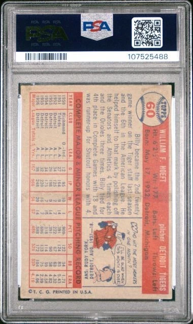 1957 TOPPS #60 BILLY HOEFT PSA VG 3 - Image 2 of 2