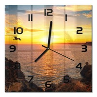 Wanduhr Aus GehäRtetem Glas Sonnenuntergang Meer Schwarze Zeiger 30X30 Cm