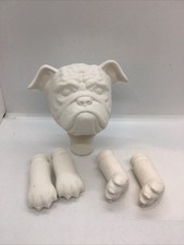 Unpainted Ceramic Bisque Bull Dog Doll Head Paws DIY Painted Small