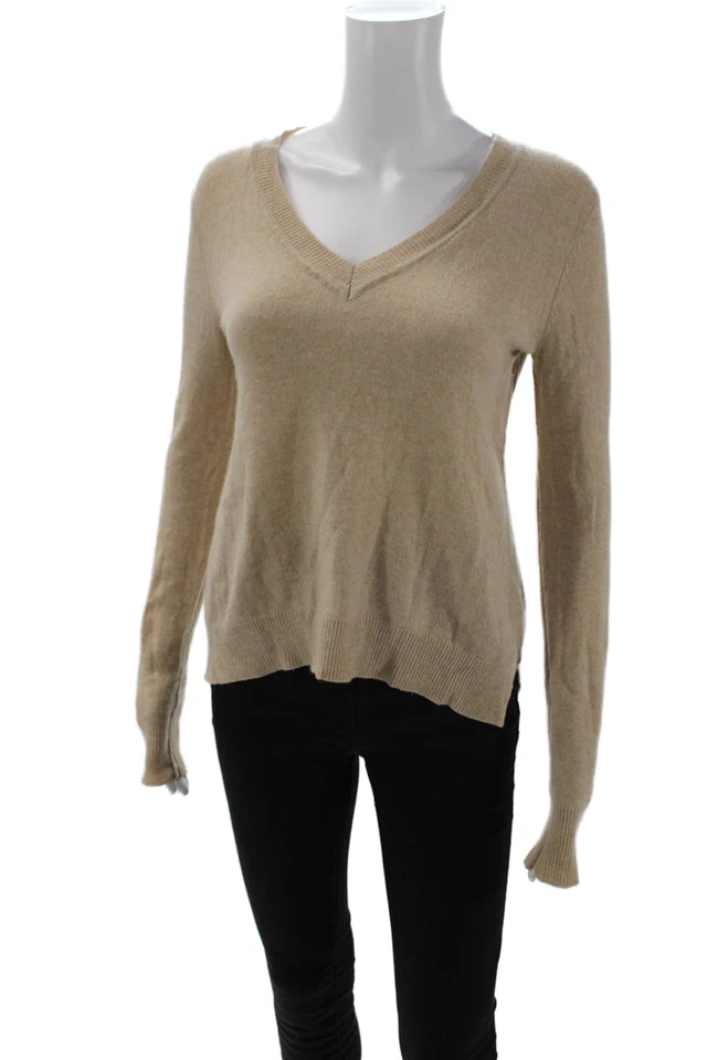 Suéter tejido cachemir cuello en V manga larga marrón talla pequeña Inhabit para mujer Foto 2 de 4