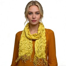 Yellow Crinkle Scarf Lightweight Textured Summer Shawl Wrap Scarves 67x24"