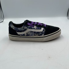 Vans Ward Unisex Kids 4 Skateboard Shoes Moody Floral Purple Black Sneakers
