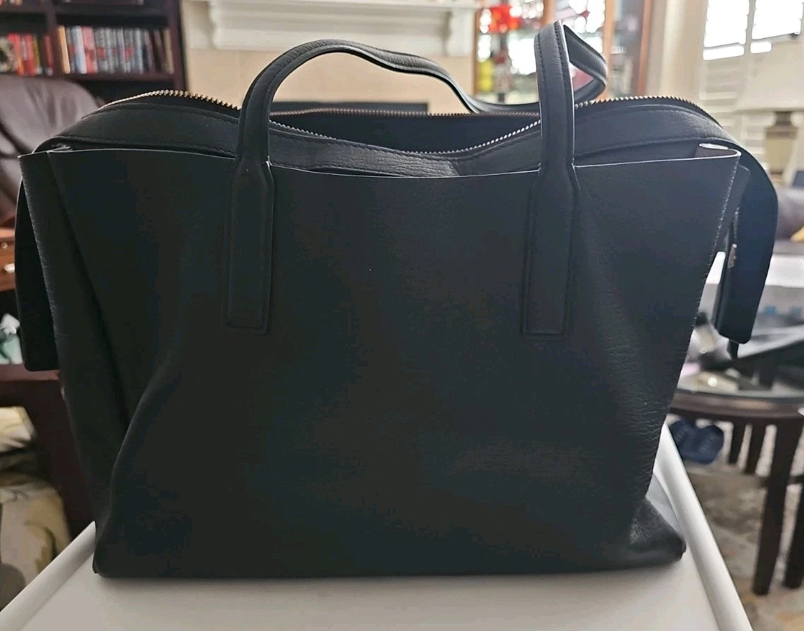 Marc Jacobs LG Leather Tote Shoulder Bag Blk Zip 2 Open Pockets 2 End Pockets
