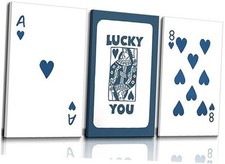 3pcs Framed Funky Lucky You Poker Wall Art Trendy Retro Blue 16"Wx24"H blue