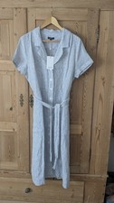 Quince European Linen Shirtdress Dress Button Front Sz M Blue Stripe NWT