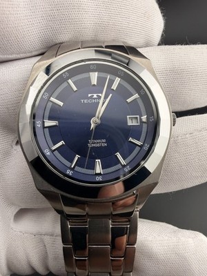 Technos T9577, Titanium & Tungsten, Blue Sunburst Dial Men's Dress Watch, Date 