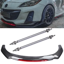 Front Bumper Lip Spoiler Splitter Strut Rods Carbon Fiber For Mazda 2 3 6