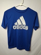 Adidas Boy’s Performance Short Sleeve Shirt Blue White Logo Youth Small (8)