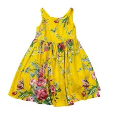 Polo Ralph Lauren Girls 6 Yellow Floral Sleeveless Dress Lined Cotton Poplin