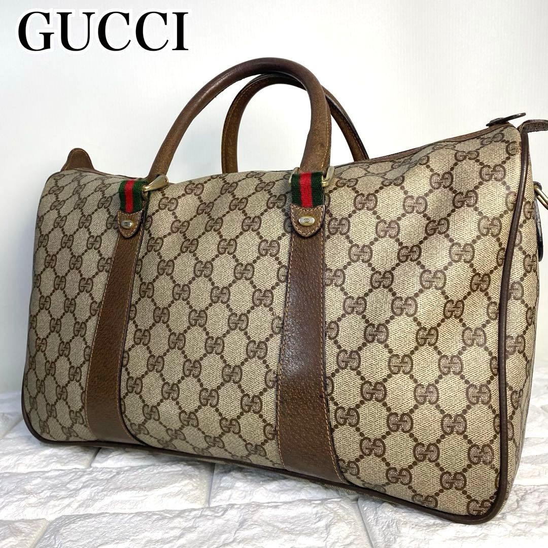 Gucci Boston Bag GG Supreme Sherry Line Vintage Used