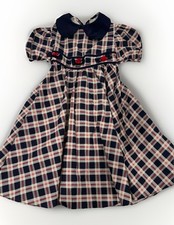 Beautiful Girls Plaid VINTAGE DRESS With Red Flowers