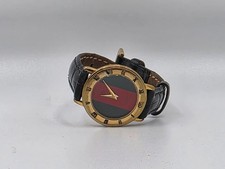 Gucci 3000L Watch Women 26mm Red Green Dial Gold Plated Round Leather