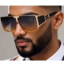Sunglasses Gold Frame Green Gradient Lens Oversized Fashion Luxury Men Shades