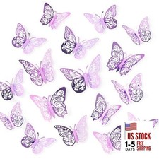72 Pcs Butterfly Decorations, 3 Sizes 3 Styles, 3D Butterfly Wall Pale Plum