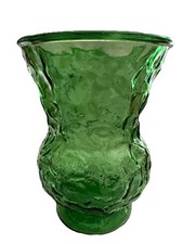 Vintage EO Brody Emerald Green Crinkle Glass Vase 8” Tall 6” Wide Mouth