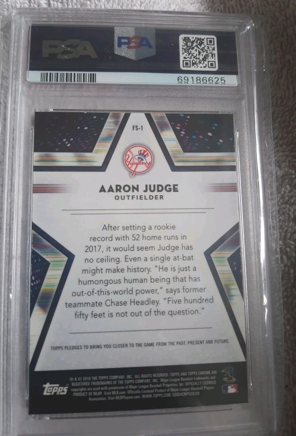 2018 Topps Chrome - Aaron Judge Future Stars NY Rookie Card #FS-1 PSA 9 view 4