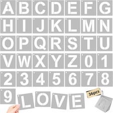 3 Inch Large Reusable Plastic Letter Stencils  Number Stencil, 36-Piece...