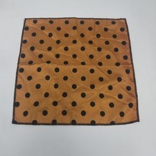 Vintage Pocket Square Handkerchief Orange w/ Black Polka Dots 12x12