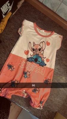 Disney Einteiler Kurzarm Lilo & Stitch Stitch/Angel Gr. 86 Rosa/Weiß Druckknopf