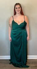 Azazie Brielle Emerald Stretch Satin A-Line Cowl Bridesmaids Dress (Size 16)