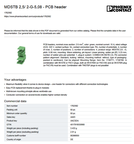 QTY (50) MDSTB2.5/2-G-5.08 2x2 POSITION DOUBLE PLUGGABLE TERMINAL BLOCK HEADERS - Afbeelding 4 van 5