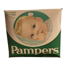 Vintage 1974 Pampers Day Time Disposable Diapers 24 count, GREEN BOX unopened 