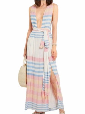 Mara Hoffman Crinkle Crepe Maxi Dress in a multi-colored stripe pattern Size XS