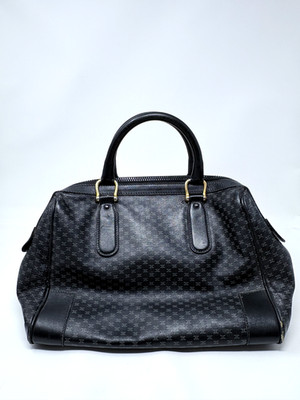 Vintage Céline Black Leather Tote Bag Macadam Monogram