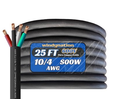 10/4 25 Feet 10 AWG SOOW SO Cable Cord Wire - 10 Gauge 4 Conductor 600V Portable