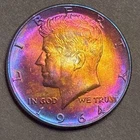 Kennedy Half Dollar 1964 About Uncirculated 90% Silver Monster Rainbow Toning
