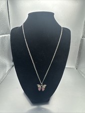 Silver Tone Butterfly Pink Cream Pendent Necklace Fashion Kids Child Gift