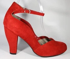 Seychelles Heritage Vintage Inspired Suede Heels w/ Ankle Strap Red, Size 9.5