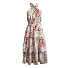 Express XL Floral Criss Cross Tiered Ruffle Linen Sleeveless Halter Midi Dress