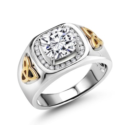 925 Silver and 10K Yellow Gold Men's Ring  Moissanite (2.66 Cttw)