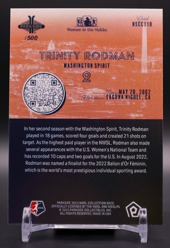 Trinity Rodman 2023 Parkside NWSL Women in the Hobby NSCC /500 - Picture 3 of 3