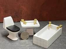 Dollhouse Miniature Bathroom Set Wood 1:16 3/4 inch scale N239 Vintage