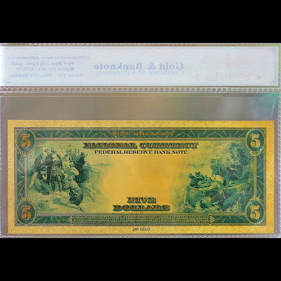 100mg 24K Gold 1918 $5 Dollar Bill Atlanta Federal Reserve Note Banknote White C - Image 2 of 2